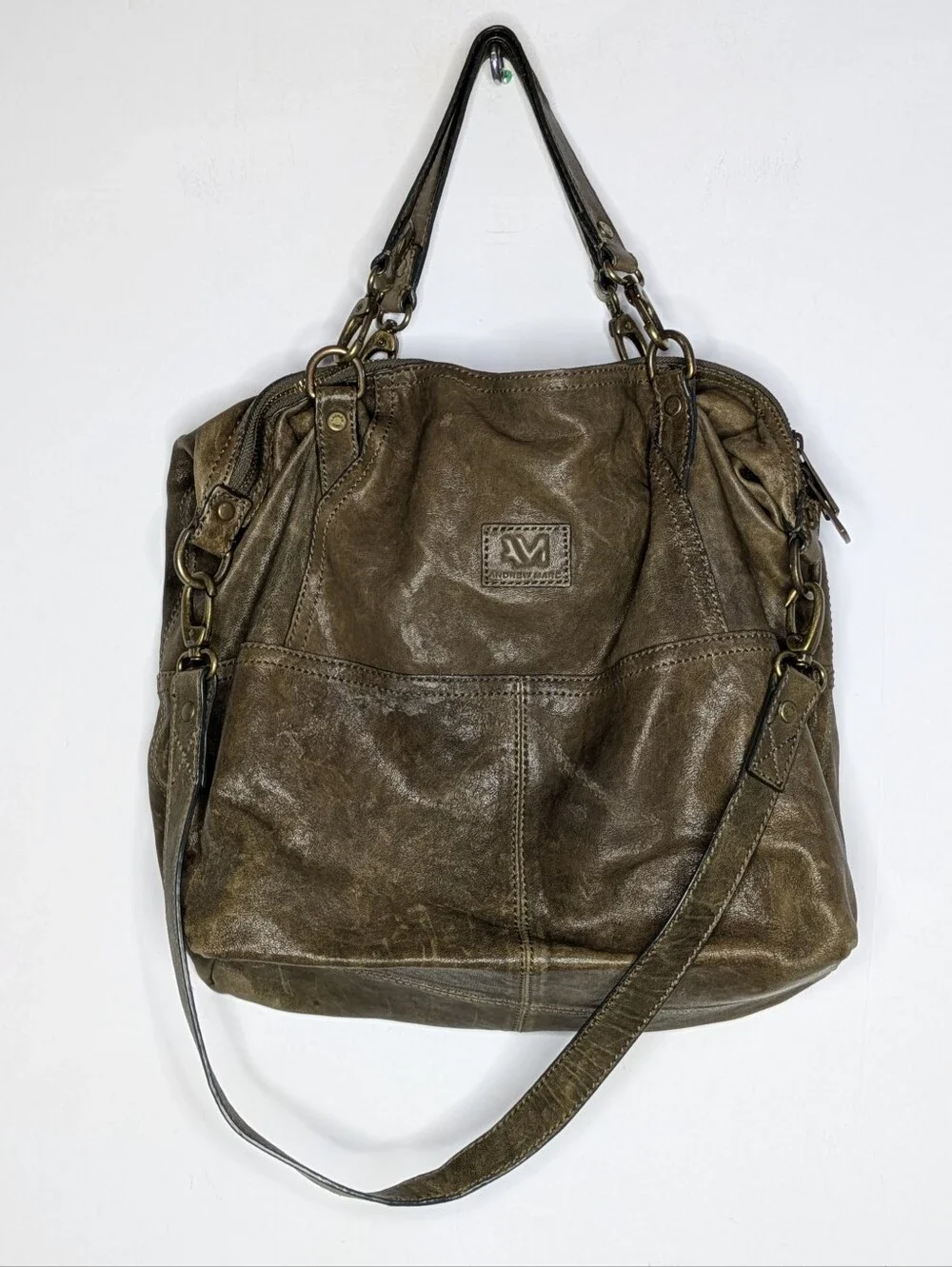 Andrew Marc Brown Leather Crossbody Satchel Messenger Bag